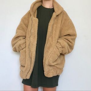 COPY - Fluffy Zip Up Winter Teddy Coat - Camel Brown S